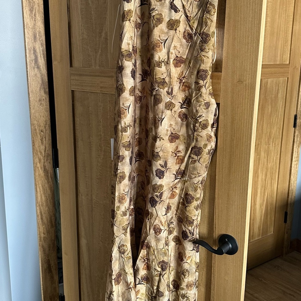 Petal & Pup Beige Floral Maxi Dress with Brown and Olive Accents